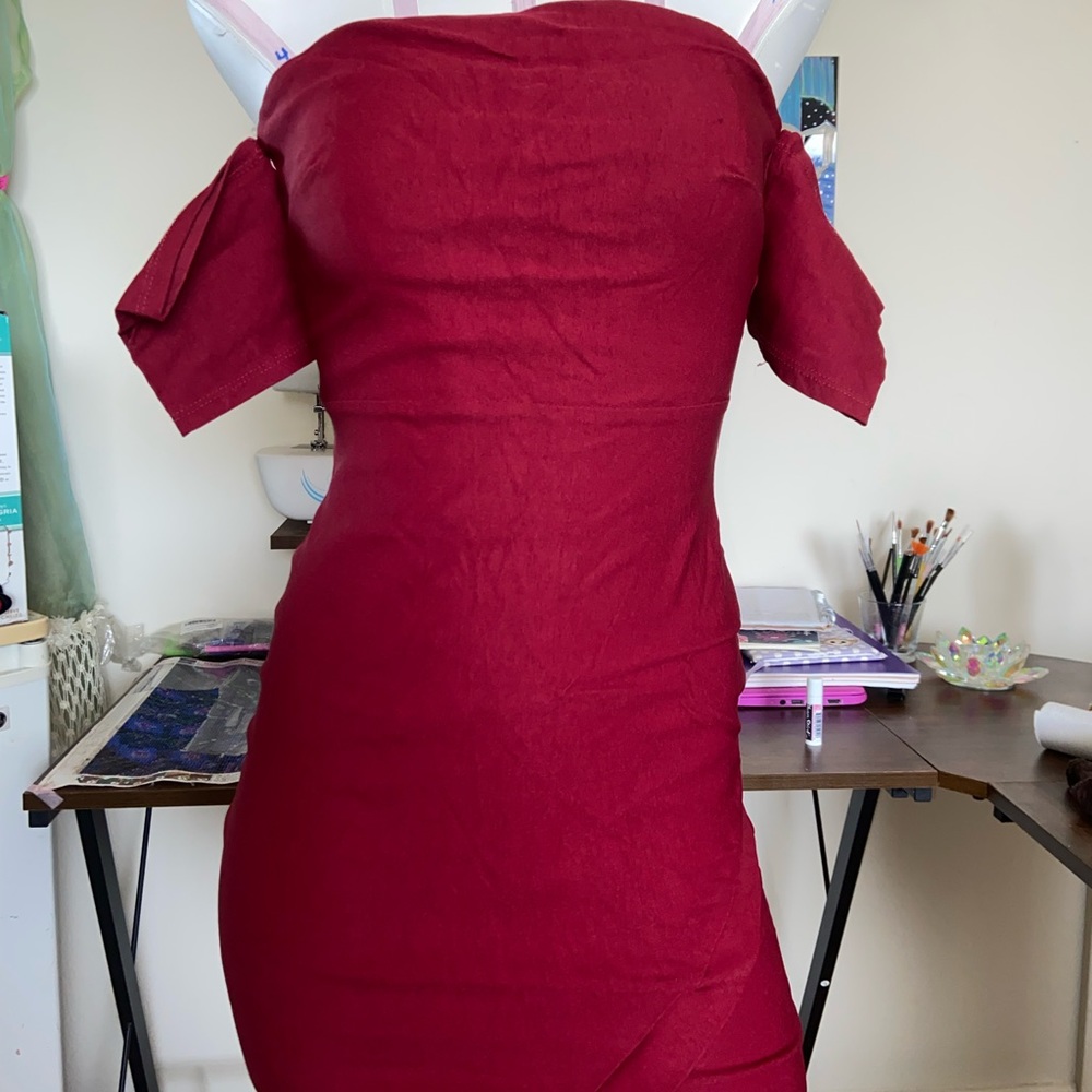 the vintage shop red off shoulder body con dress